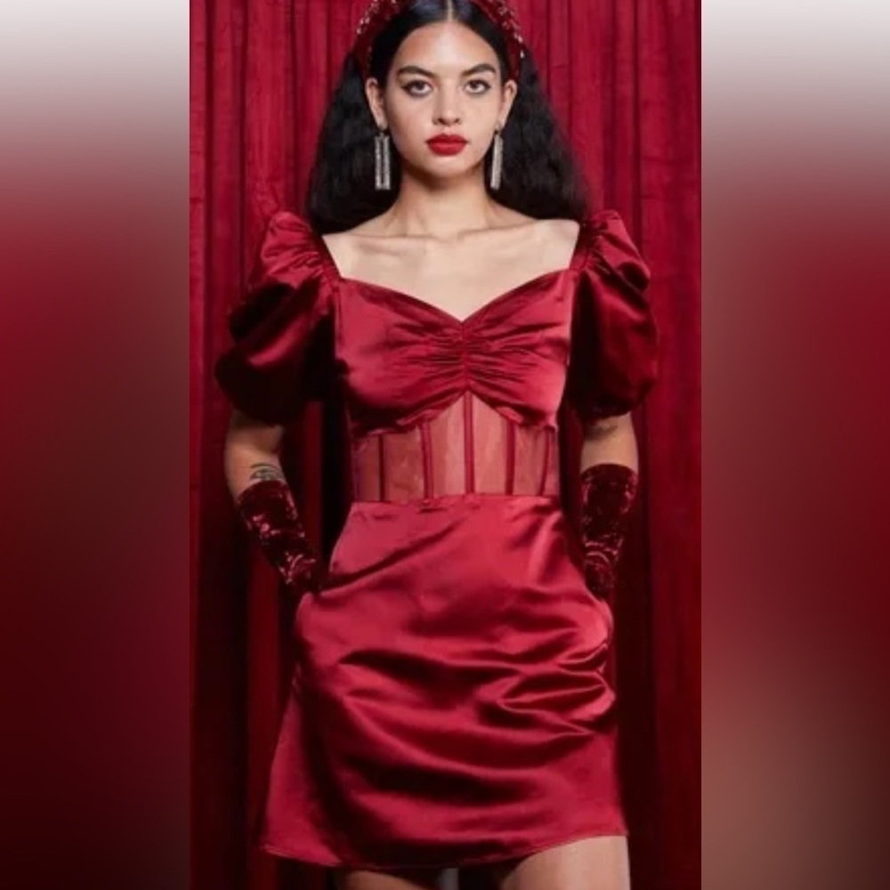 The Autumn Adeigbo Clarette Deep Red Goth Witchy Mesh Corset Dark Academia 4